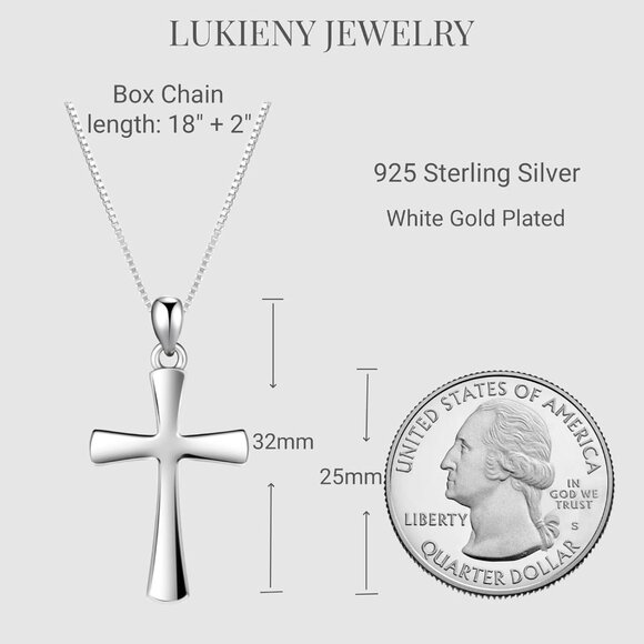 Sterling Silver Cross Necklace 925 Women Gift Jewelry 18+2 Inch - Picture 4 of 8